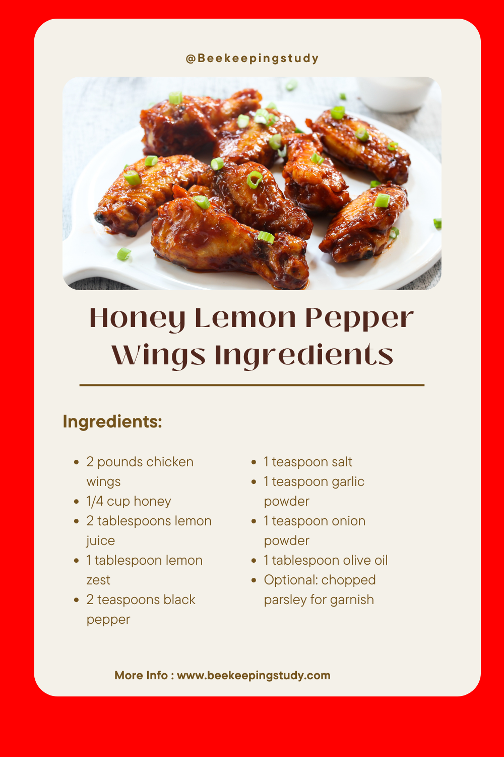 Honey Lemon Pepper Wings Ingredients