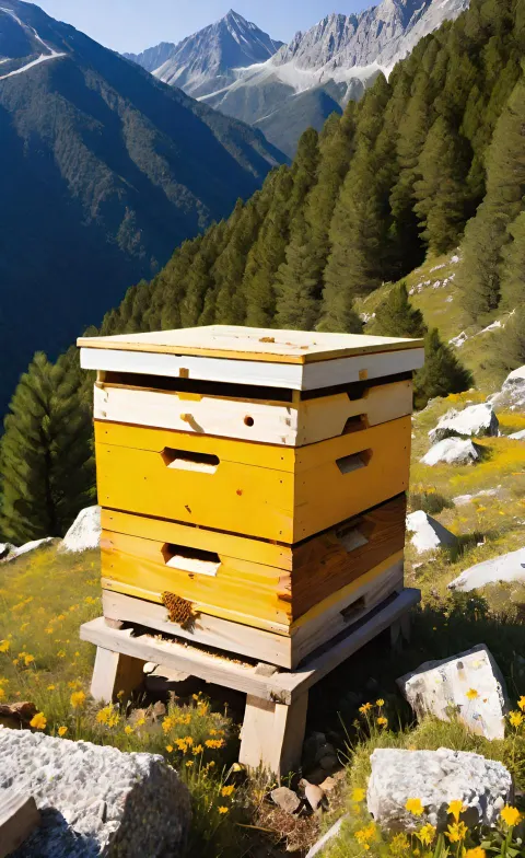 Beehive at the foot of the mountain